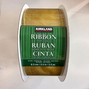 Kirkland Signature Wire-Edged Glittery Gold Ribbon 2.5in x 50y 22A04 New Sealed